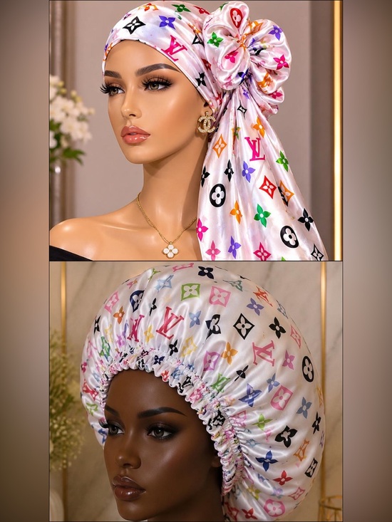 Accessories - Luxury Multicolor Logo Satin Headscarf - White